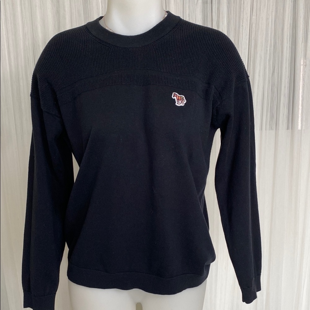 Paul Smith Zebra Logo! Black Crewneck Organic Cotton Sweater Size Small